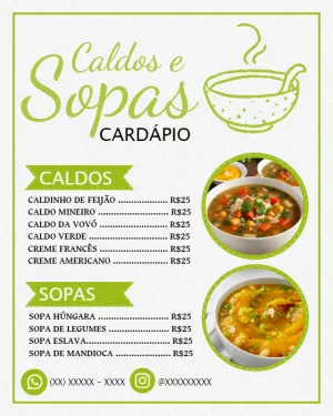 Cardápio de Caldos e Sopas Moderno para Editar Online