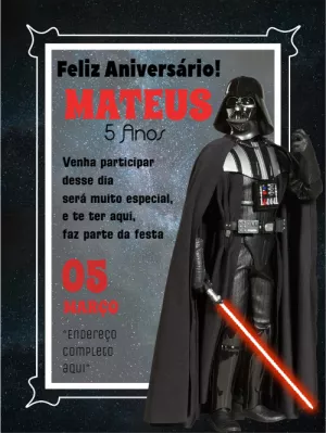 Convite de Aniversário Star Wars com Darth Vader para Editar