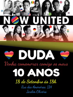Convite de Aniversário Now United para Editar Online