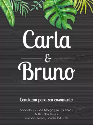 Convite de Casamento Folhagens para Editar Online