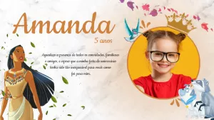 Painel de TV Aniversário Pocahontas com Foto para Editar Online