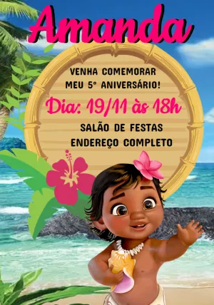 Convite de Aniversário Moana Baby para Editar Online