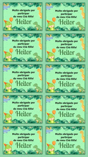 Tag de Agradecimento Dinossauro Baby para Editar Online