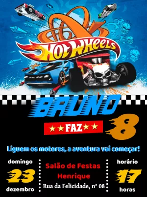 Convite de Aniversário Hot Wheels para Editar Online