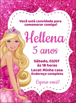 Convite de Aniversário Barbie Glitter para Editar Online