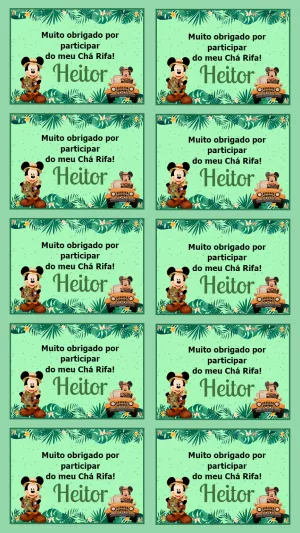 Tag Agradecimento Chá Rifa Mickey Safari para Editar