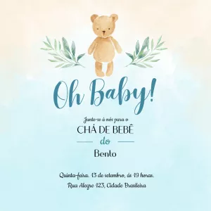 Convite Chá de Bebê Ursinho Delicado para Editar Online