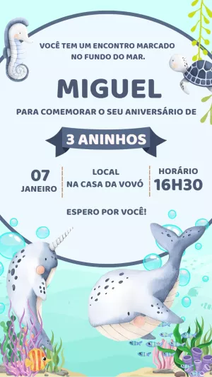 Convite de Aniversário Fundo do Mar Aquarela para Editar