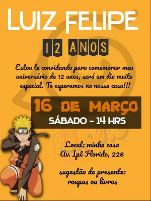 Convite de Aniversário Naruto para Editar e Imprimir Online