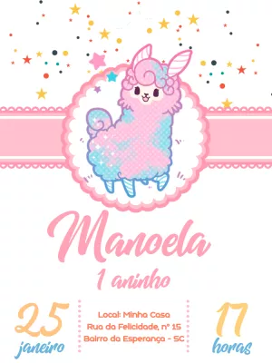 Convite de Aniversário Lhama Fofa para Editar Online