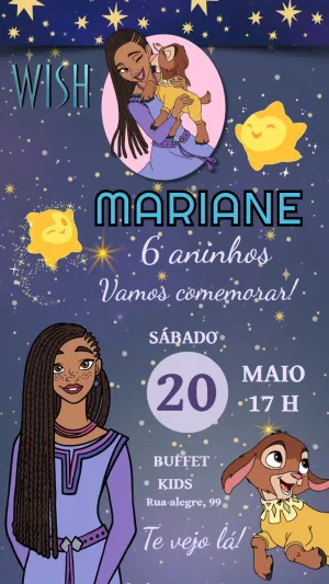 Convite de Aniversário Wish com Personagens para Editar Online