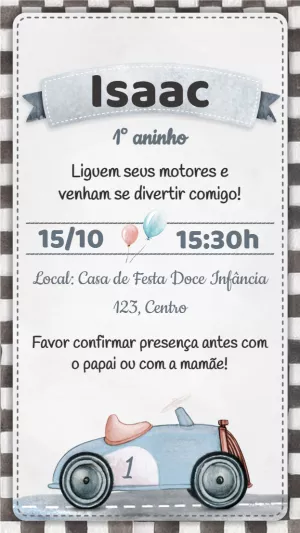 Convite Aniversário Carro Aquarela para Editar Online