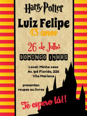 Convite de Aniversário Harry Potter Mágico para Editar Online