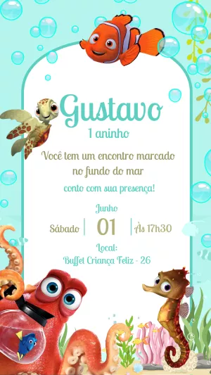 Convite de Aniversário Procurando o Nemo para Editar Online