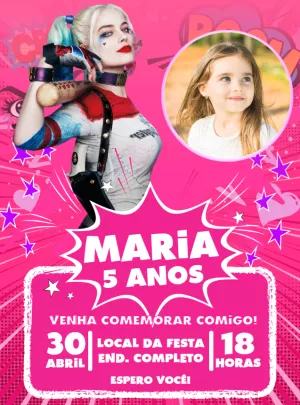 Convite Aniversário Alerquina com Foto para Editar Online