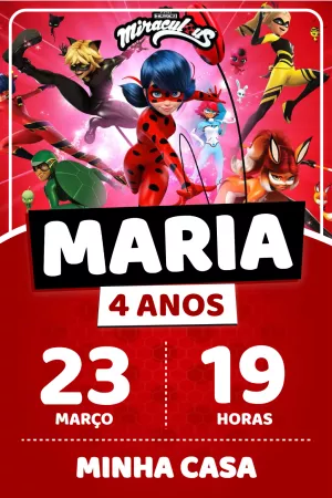 Convite de Aniversário Miraculous Ladybug para Editar Online
