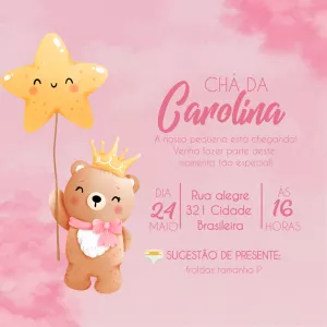 Convite Chá de Bebê Ursinha Princesa para Editar Online