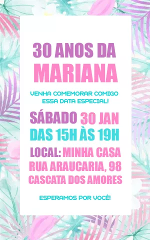 Convite de Aniversário Tropical Floral para Editar Online