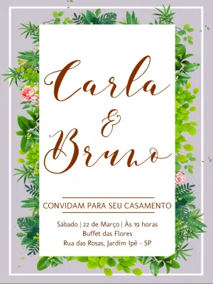 Convite de Casamento Folhagem Verde para Editar Online
