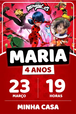 Convite Aniversário Ladybug com Foto para Editar Online