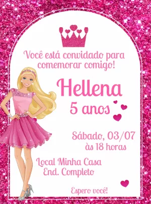 Convite de Aniversário Barbie Editável para Imprimir