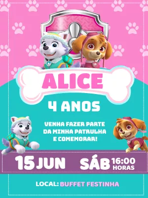 Convite Aniversário Skye e Everest Patrulha Canina para Editar
