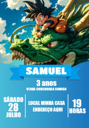 Convite de Aniversário Dragon Ball Goku para Editar Online