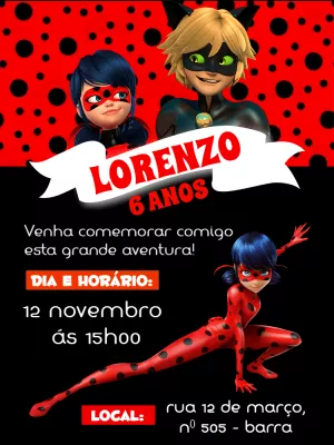 Convite de Aniversário Miraculous Ladybug para Editar Online