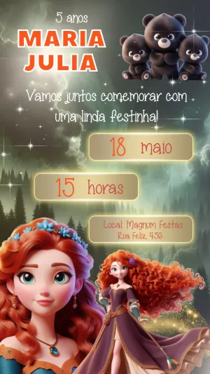Convite de Aniversário Merida Valente para Editar Online