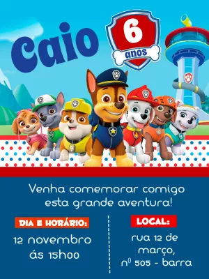 Convite de Aniversário Patrulha Canina para Editar Online