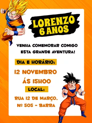Convite Aniversário Dragon Ball Z com Goku para Editar Online
