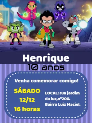 Convite de Aniversário Jovens Titãs Editável Online