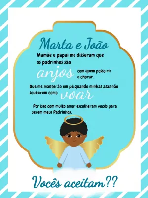Convite para Padrinhos de Batismo Anjinho Negro para Editar
