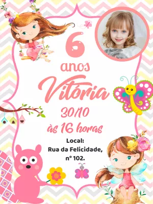 Convite Aniversário Jardim Encantado com Foto para Editar