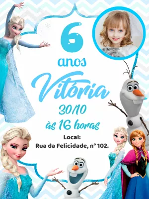 Convite Aniversário Frozen com Foto para Editar Online