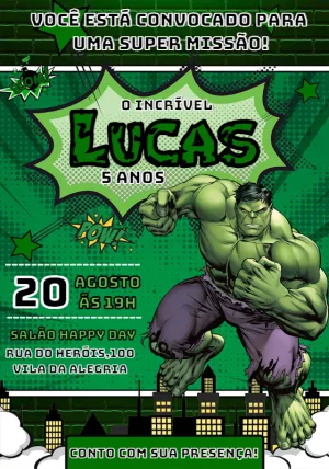 Convite de Aniversário do Hulk: Edite Online Facilmente
