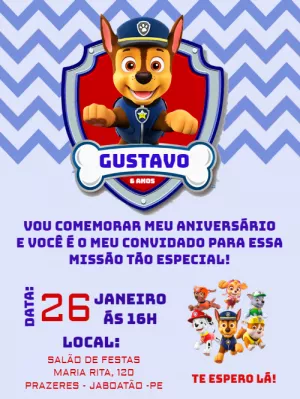 Convite Aniversário Patrulha Canina do Chase para Editar