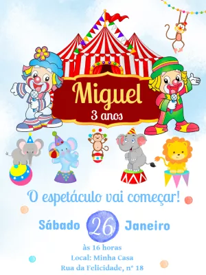 Convite de Aniversário Circo Patati Patatá para Editar Online