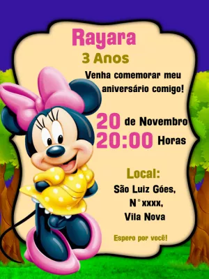 Convite de Aniversário Minnie Mouse para Editar Online