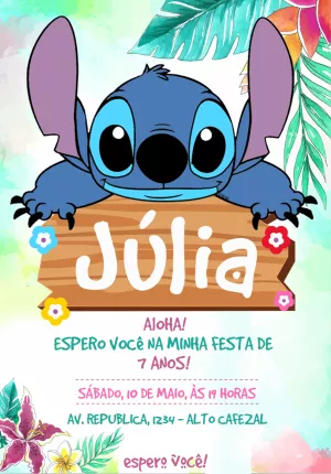 Convite de Aniversário Stitch Tropical para Editar Online