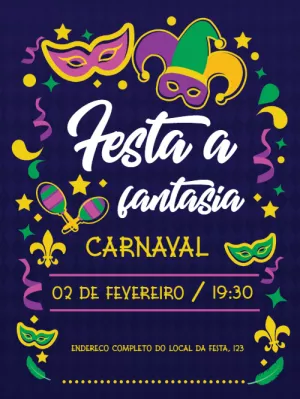 Convite de Carnaval com Máscaras e Fantasias para Editar Online