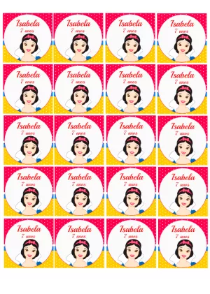 Adesivo Redondo Festa Branca de Neve para Editar Online