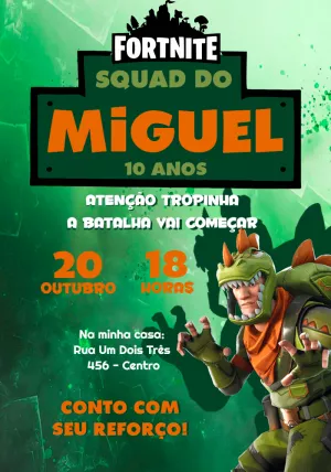 Convite de Aniversário Fortnite Squad para Editar Online