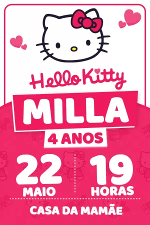 Convite Aniversário Hello Kitty Rosa para Editar Online