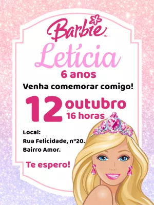 Convite Aniversário Barbie Editável Online para Enviar