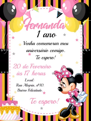 Convite Aniversário Minnie Mouse Rosa para Editar Online
