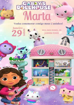 Convite de Aniversário A Casa Mágica da Gabby para Editar