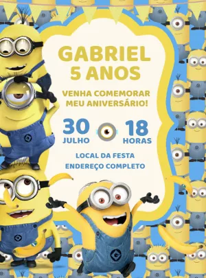 Convite de Aniversário Minions para Editar Online
