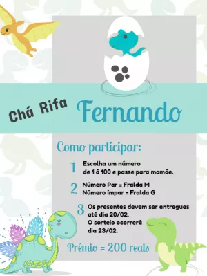 Convite Chá Rifa Dinossauro Baby Fofo para Editar Online