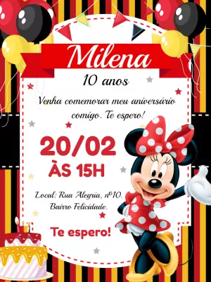 Convite de Aniversário Minnie Vermelha para Editar Online